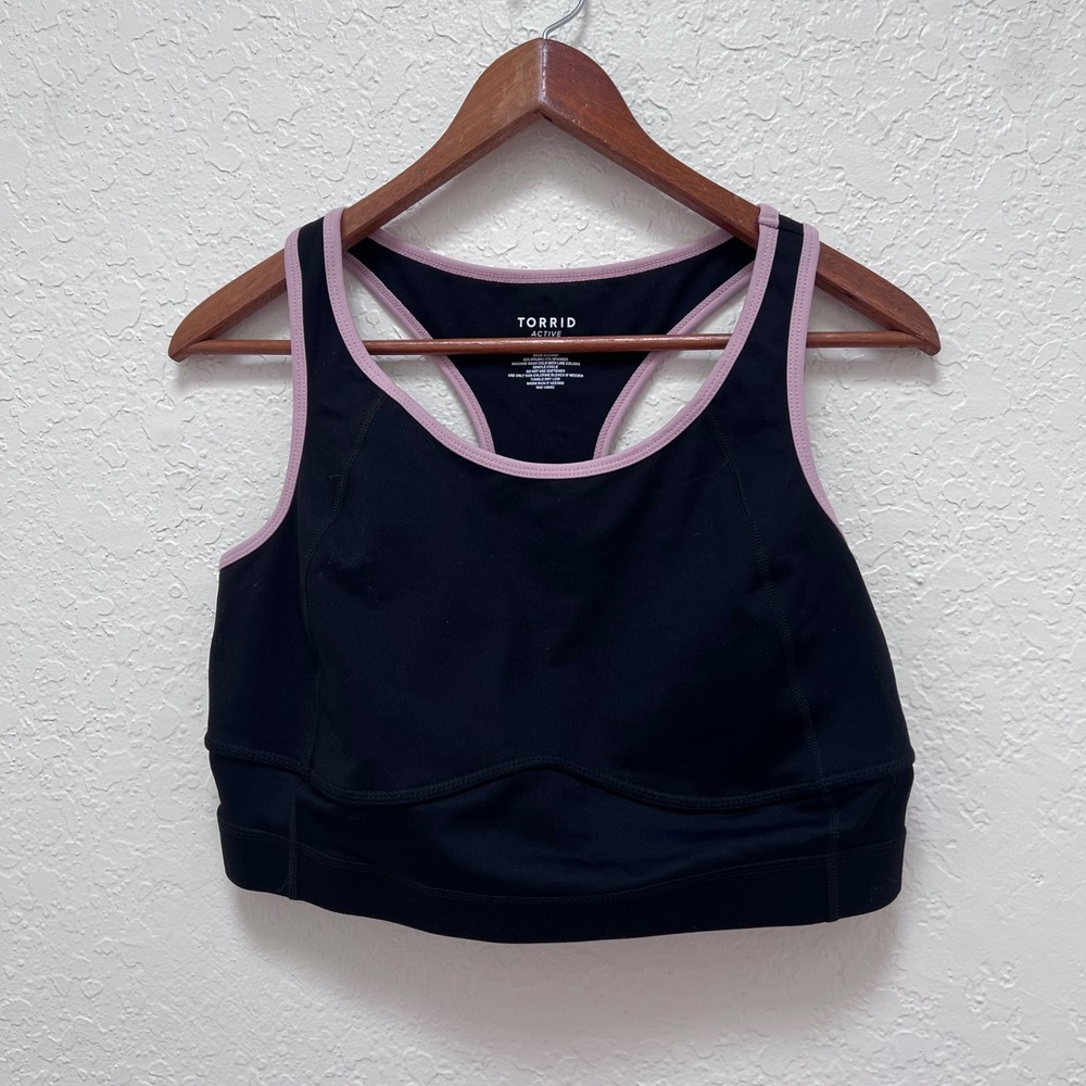 Torrid Active Womens Black Lilac Strappy Racerback Sports Bra Size 1 - Picture 3 of 8